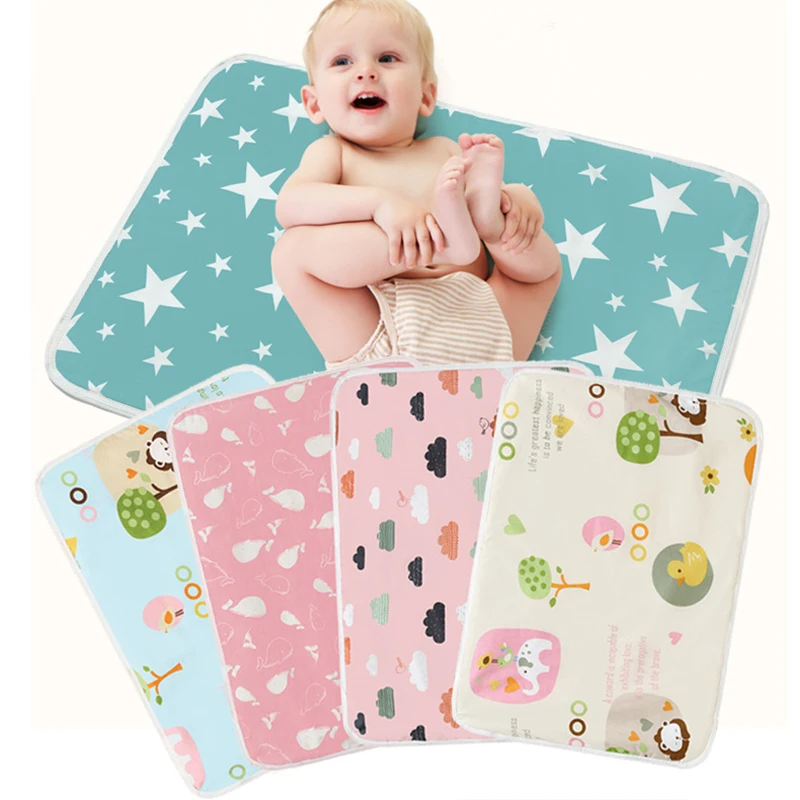 Tapis de change à langer pour bébé en coton, imperméable et réutilisable. – Image 2