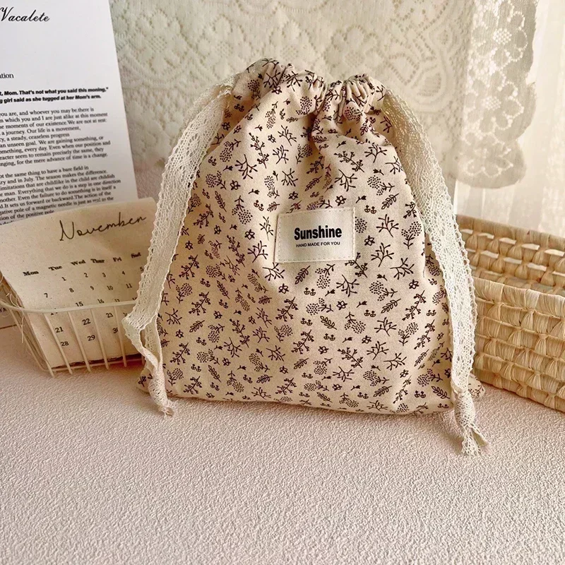 Sac à langer à motif floral imprimé, en coton, avec poche à cordon, de transport pour poussette, de rangement pour couches – Image 8