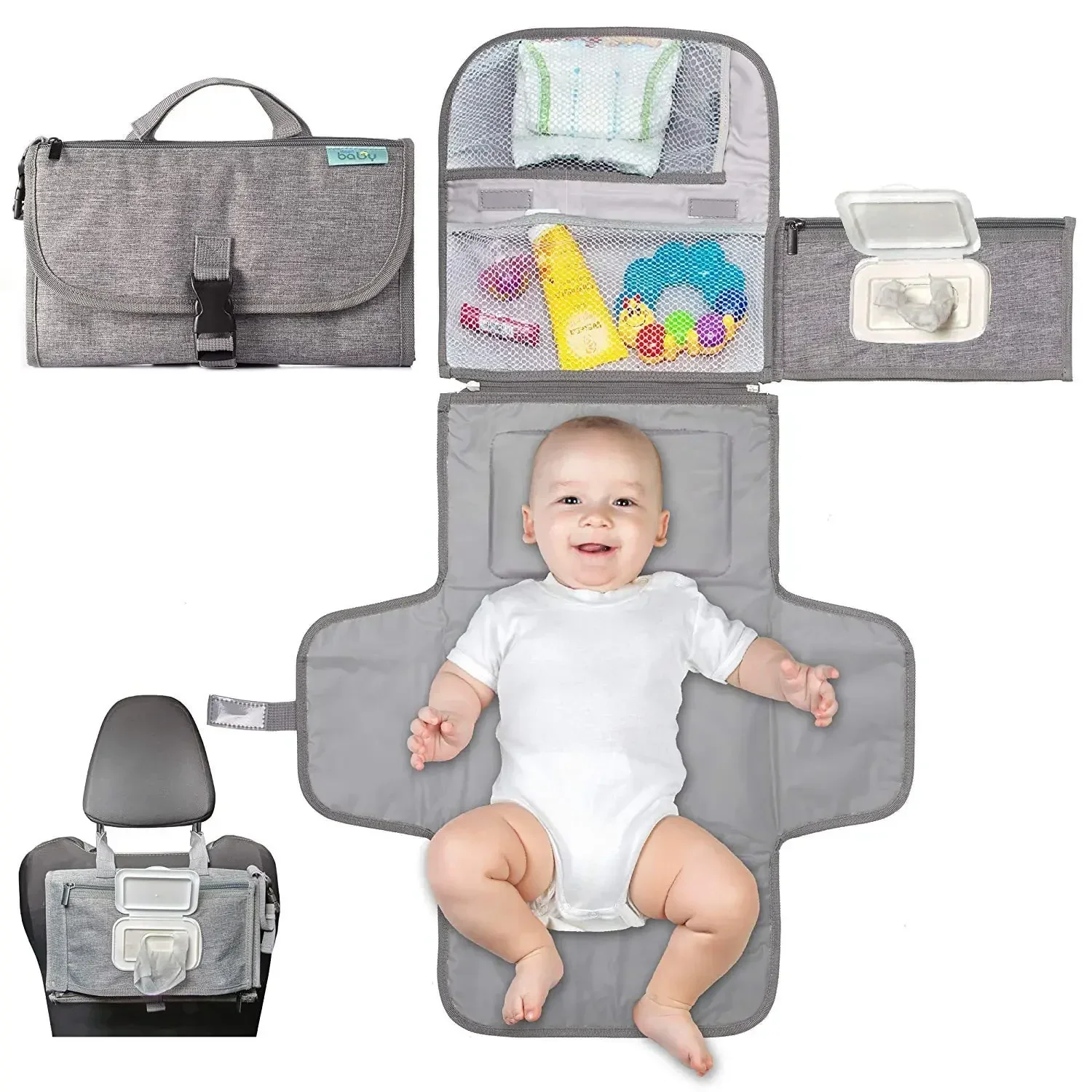 Tapis à langer portable pour bébé avec poche, Kit de table à langer de voyage