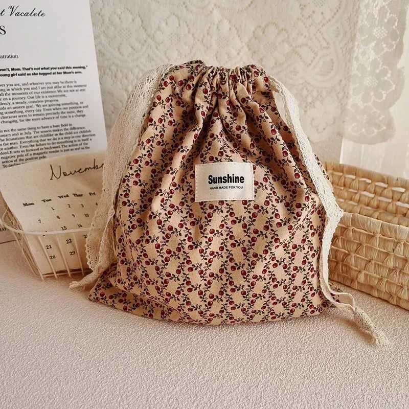 Sac à langer à motif floral imprimé, en coton, avec poche à cordon, de transport pour poussette, de rangement pour couches – Image 5