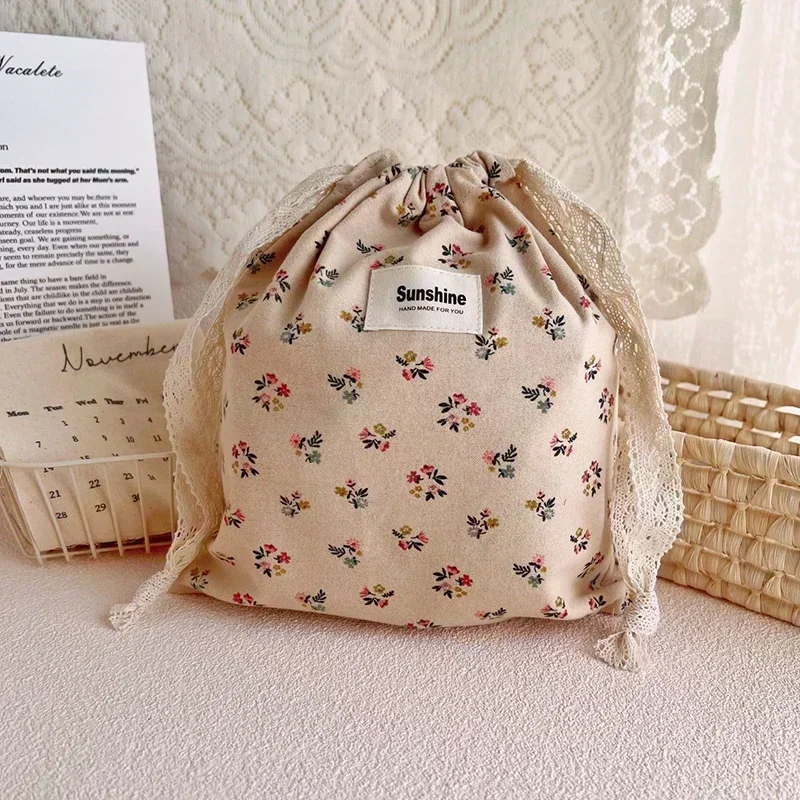 Sac à langer à motif floral imprimé, en coton, avec poche à cordon, de transport pour poussette, de rangement pour couches – Image 3