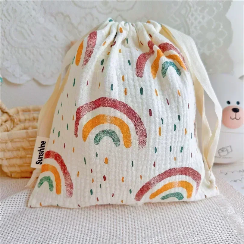Sac à langer à motif floral imprimé, en coton, avec poche à cordon, de transport pour poussette, de rangement pour couches – Image 9