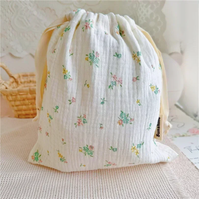 Sac à langer à motif floral imprimé, en coton, avec poche à cordon, de transport pour poussette, de rangement pour couches – Image 6