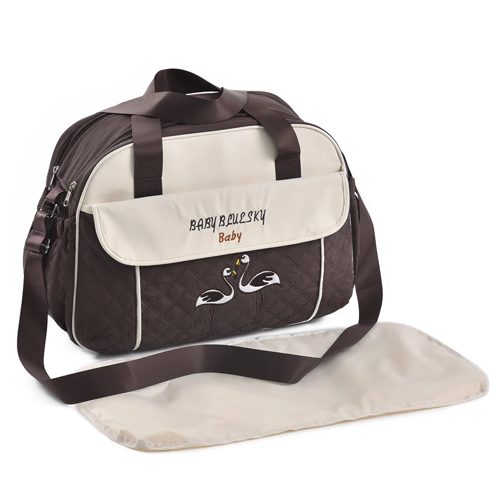 Sac de maman à une épaule, brodé, de grande capacité, avec poche isotherme pour biberon – Image 7