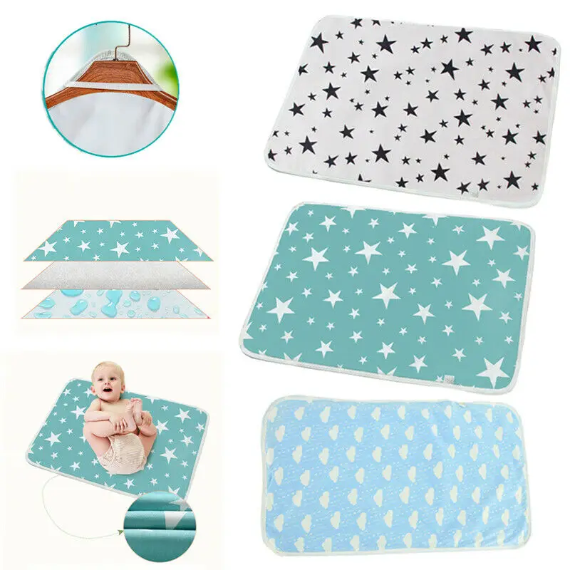 Tapis de change à langer pour bébé en coton, imperméable et réutilisable. – Image 4