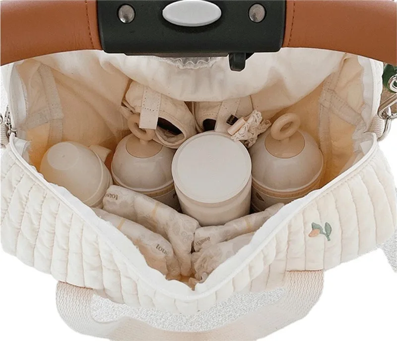 Sac de maman tendance, à bandoulière portable, matelassé brodé. – Image 4