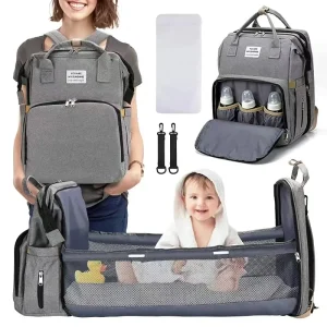 Sac à langer pliable avec table à langer, poche isotherme et grande capacité,  à double bandoulière pour maman