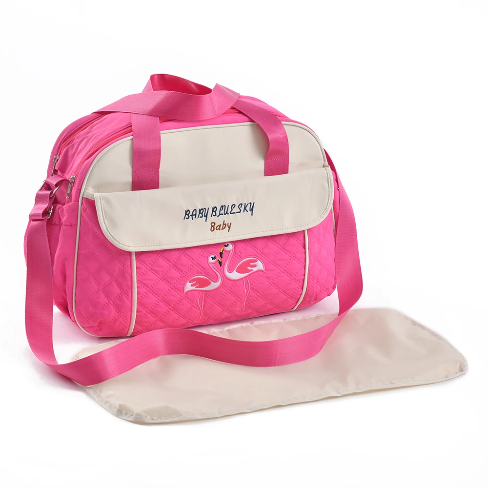 Sac de maman à une épaule, brodé, de grande capacité, avec poche isotherme pour biberon – Image 5