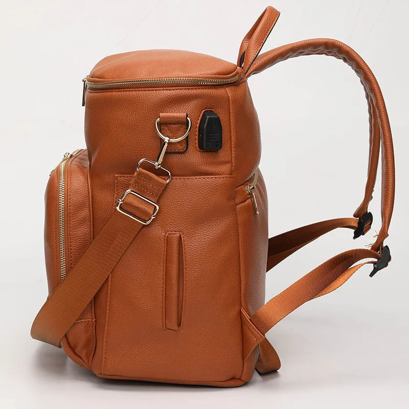 Sac à dos a langer en simili cuir, grande capacité, de maternité, avec matelas a langer et accessoires – Image 2