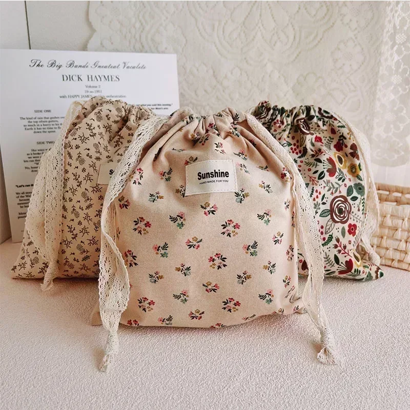 Sac à langer à motif floral imprimé, en coton, avec poche à cordon, de transport pour poussette, de rangement pour couches – Image 2