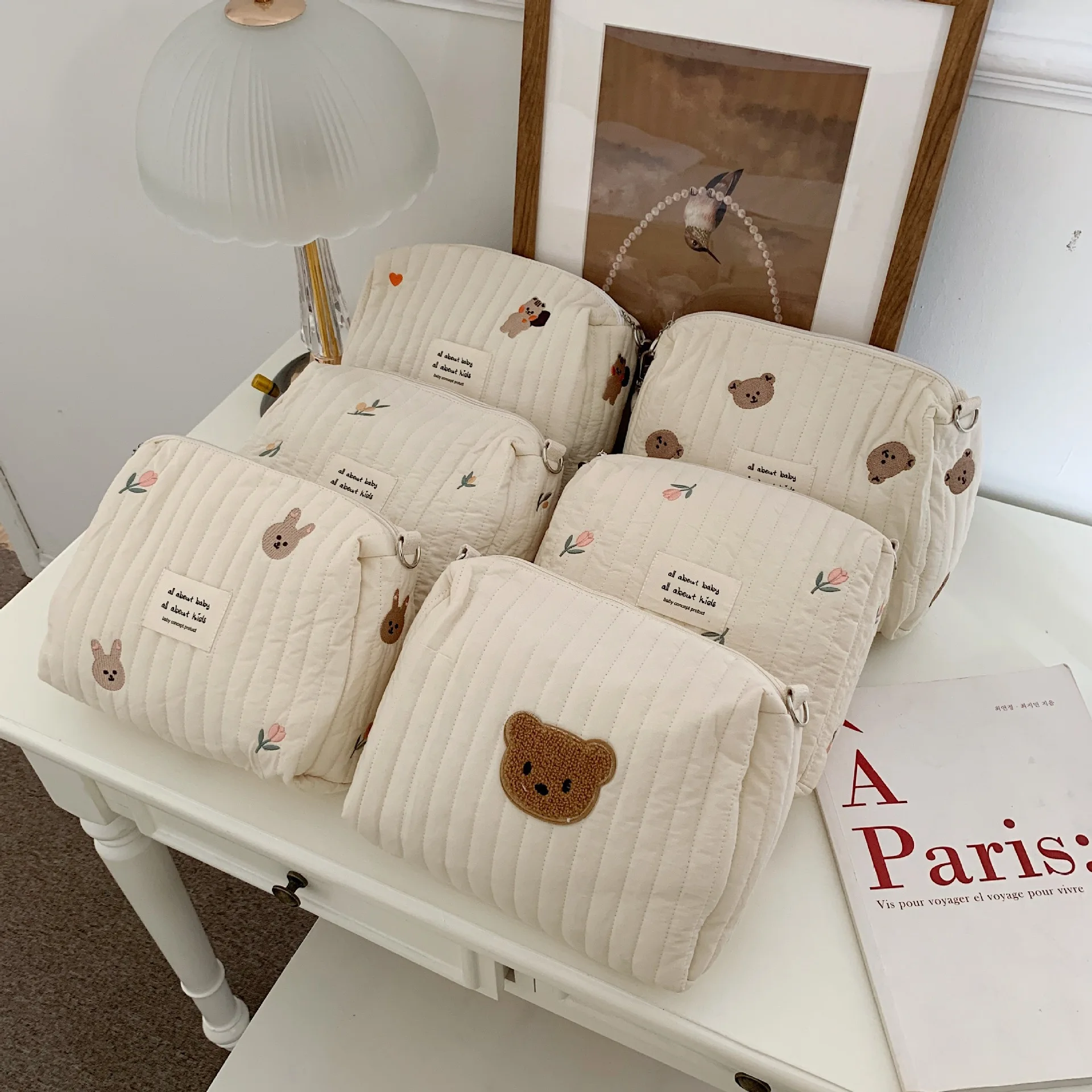 Pochette à langer en coton pour poussette, rangement couches et lingettes