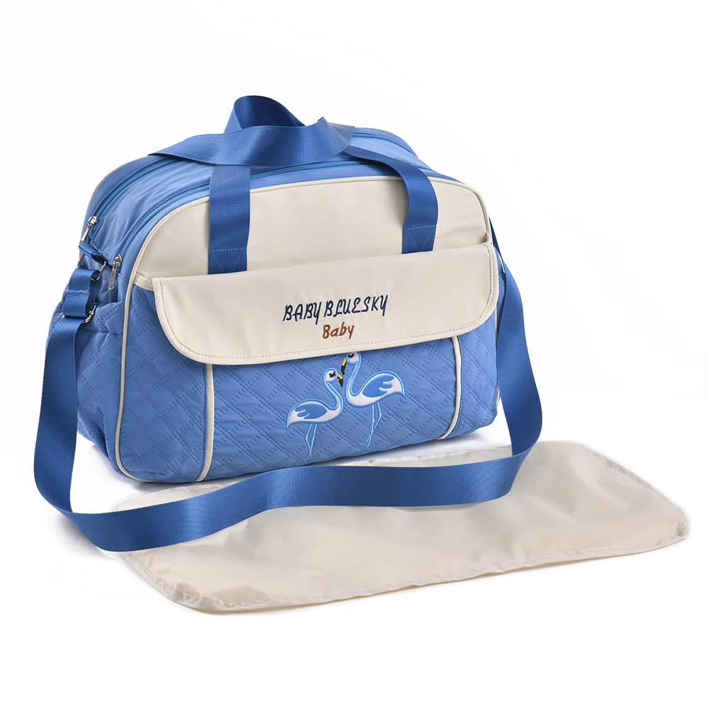 Sac de maman à une épaule, brodé, de grande capacité, avec poche isotherme pour biberon – Image 6