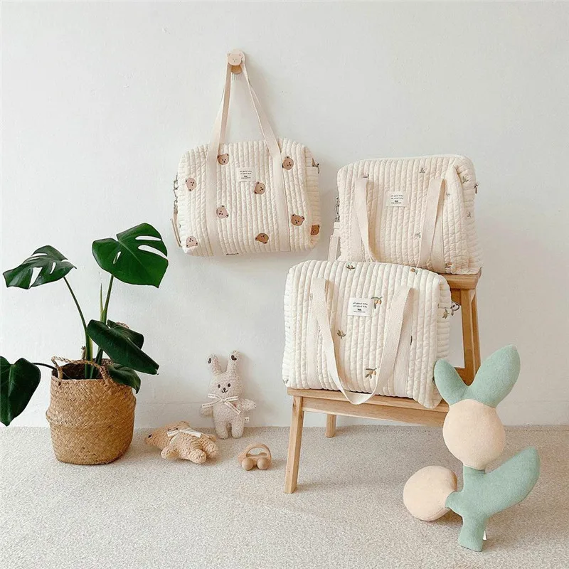 Sac de maman tendance, à bandoulière portable, matelassé brodé. – Image 3