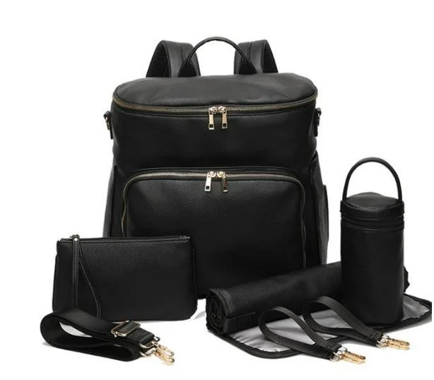 Sac à dos a langer en simili cuir, grande capacité, de maternité, avec matelas a langer et accessoires – Image 6