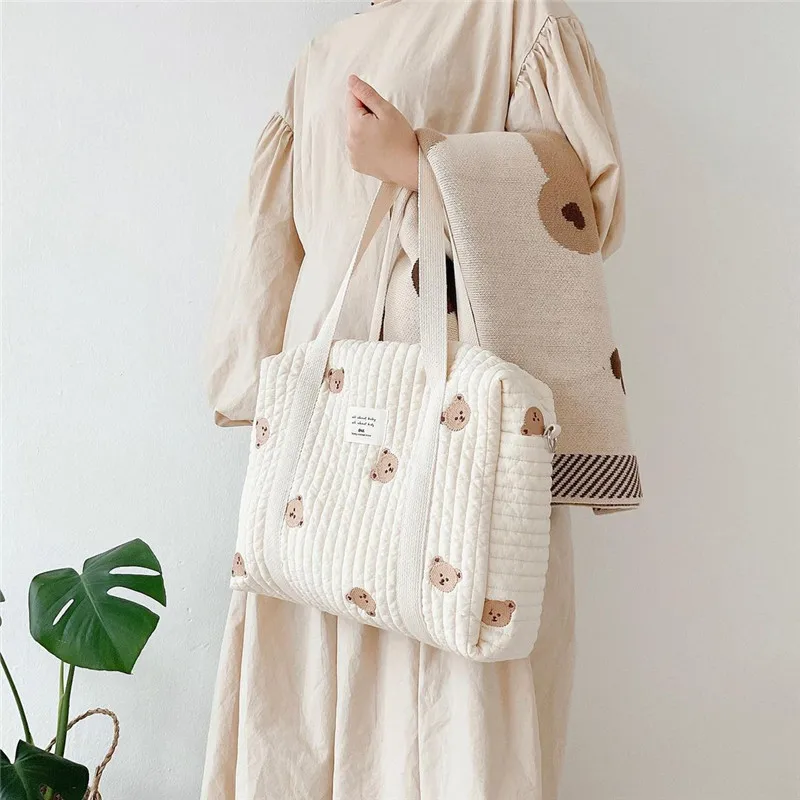 Sac de maman tendance, à bandoulière portable, matelassé brodé. – Image 5