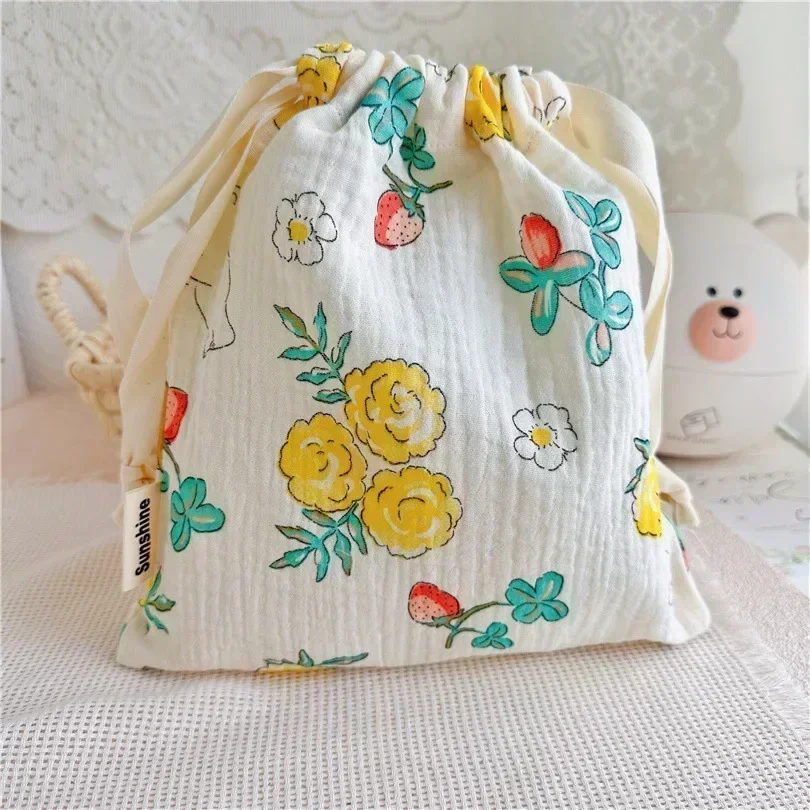 Sac à langer à motif floral imprimé, en coton, avec poche à cordon, de transport pour poussette, de rangement pour couches – Image 10