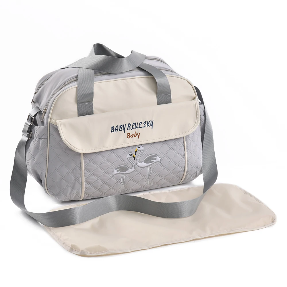 Sac de maman à une épaule, brodé, de grande capacité, avec poche isotherme pour biberon – Image 8