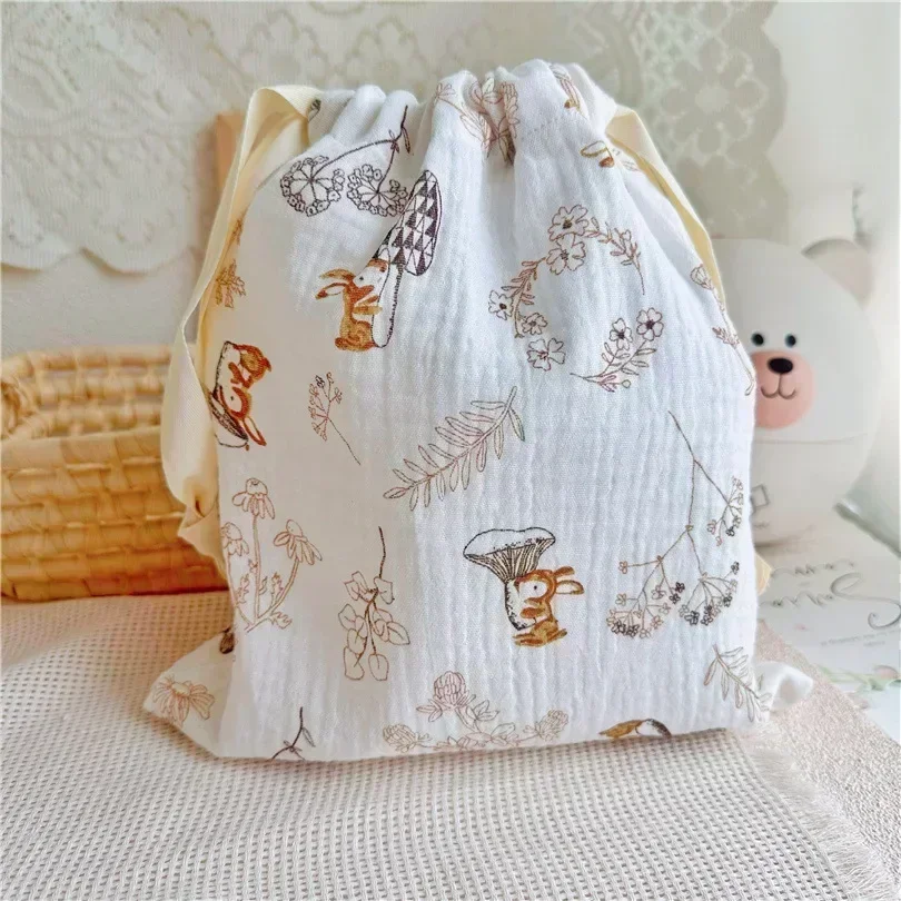 Sac à langer à motif floral imprimé, en coton, avec poche à cordon, de transport pour poussette, de rangement pour couches – Image 7