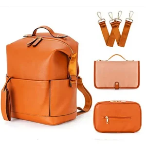 Sac à dos en cuir PU, à double épaule, avec pochette et tapis à langer.